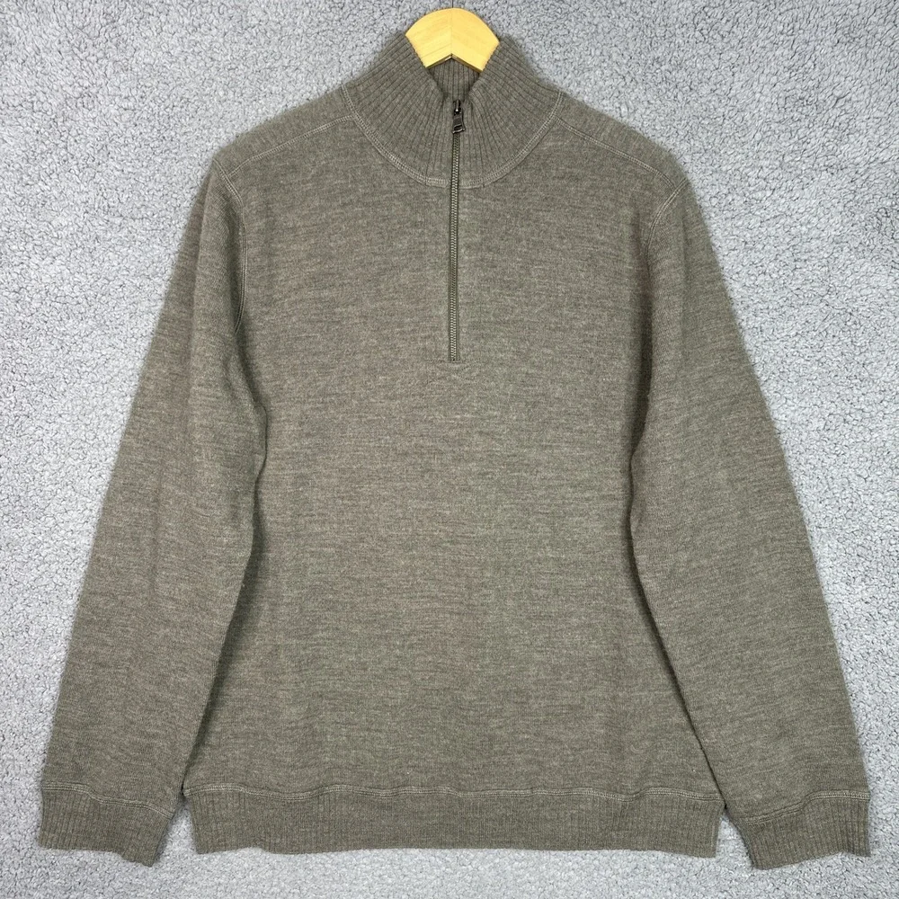 Banana Republic Mens XL Sweater 100% Wool 1/4 Zip Gray Olive Pullover Knit Warm